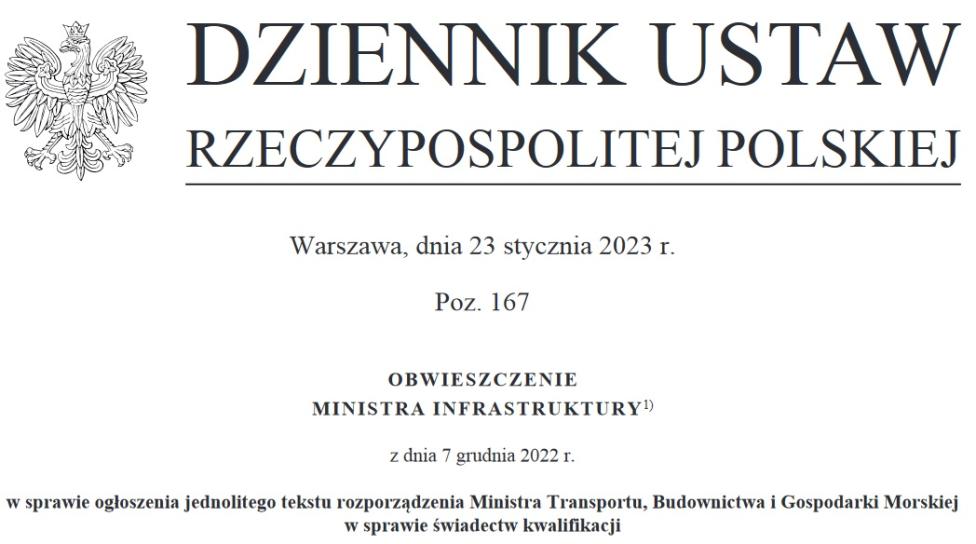 Rozporządzenie Ministra Infrastruktury W Sprawie W Sprawie świadectw ...